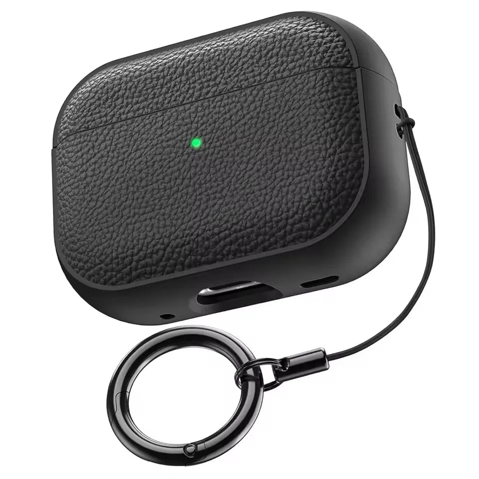Earphone Case for AirPods Pro3 Leather-Texture TPU Shockproof Protective Cover with Keychain for Apple Airpods Pro 3nd Gen
