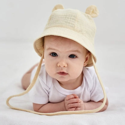 Muslin Baby Summer Hat Newborn Cap Cotton Baby Sun Hats for Girls Boys Infant Bucket Hat for Toddler Accessories 3-12M