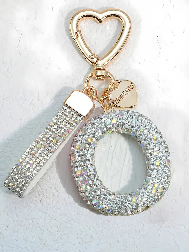 Shining Diamond Inlay 26 English Initial letter Key Chain Car High-end Key Ring Lady Bag Delicate Pendant Thanksgiving Gifts