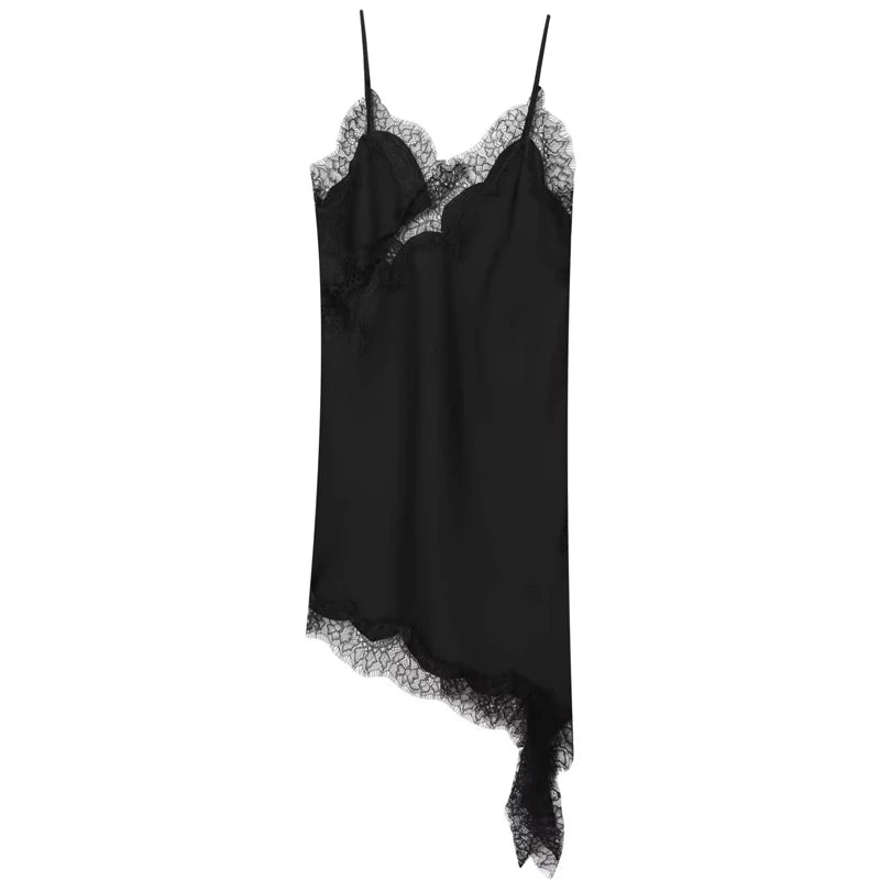 HXAO Slip Womens Dresses Sleeveless Black Lace Dress Woman Asymmetrical Elegant Party Dresses Sexy Backless Satin Yellow Dress