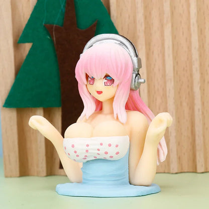 Sexy Kanako Chest Shaking Girls Car Ornaments Cartoon Kawaii Anime Statue Car Dashboard Sexy Doll Figurine Cute Car Decorations