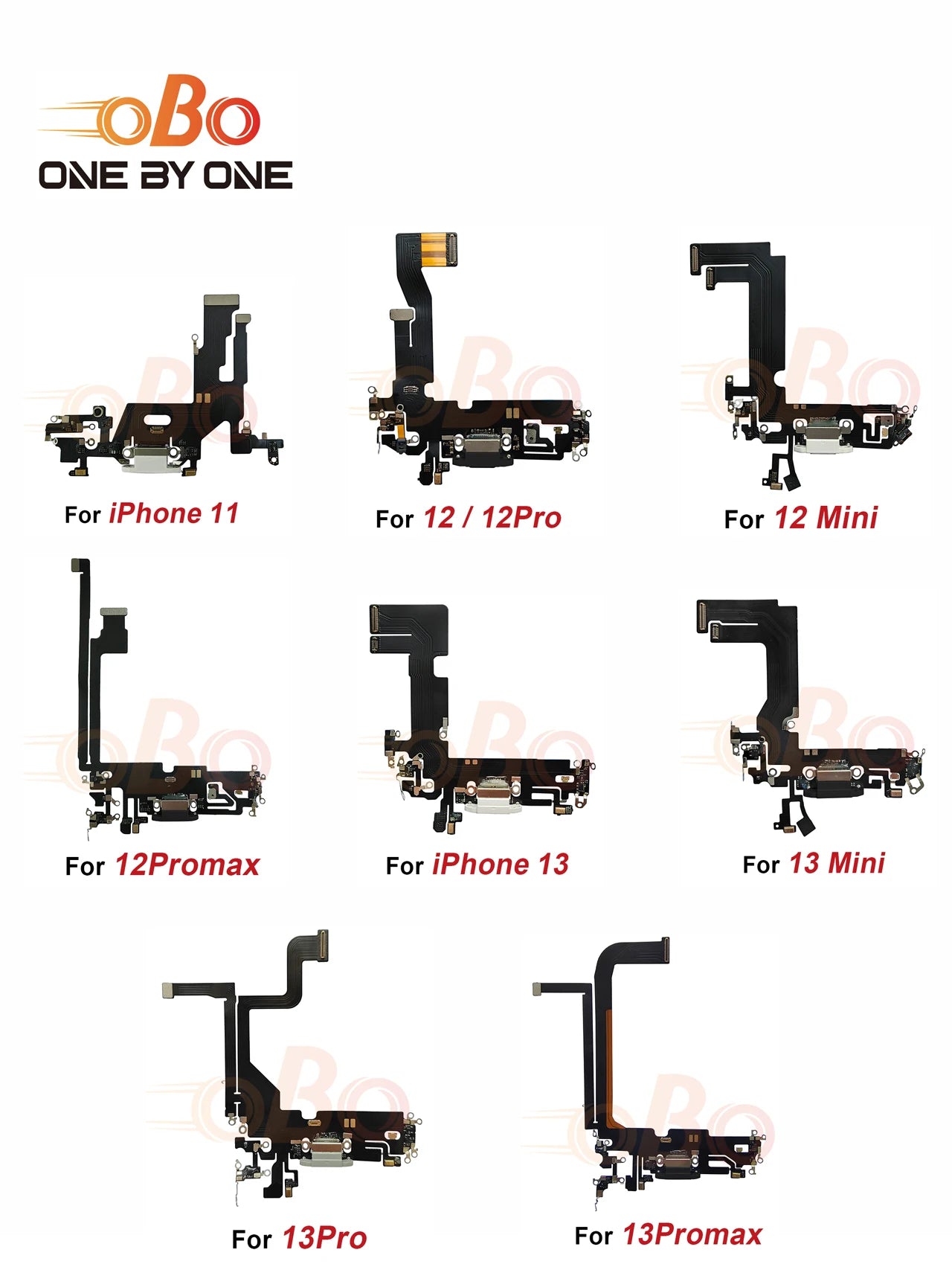 Charging Port Flex Cable for iPhone 11 12 13 Pro Max Mini Black White USB Charger Dock Connector with Microphone Repair (1PC)