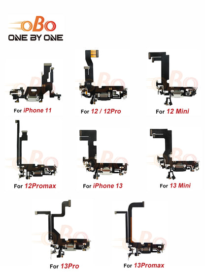 Charging Port Flex Cable for iPhone 11 12 13 Pro Max Mini Black White USB Charger Dock Connector with Microphone Repair (1PC)