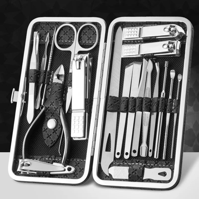 19-Piece Home Nail Clipper Set Large Dead Skin Pliers Diagonal Small Eyebrow Clipper with Leather Sleeve for Personal Grooming