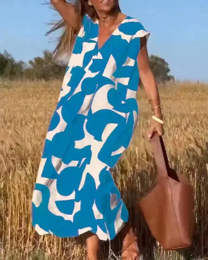 2025 Elegant Lady Style V-neck Loose Waist A-line Skirt with Head Print Sleeveless Dress Summer Fashion New Versatile Long Skirt