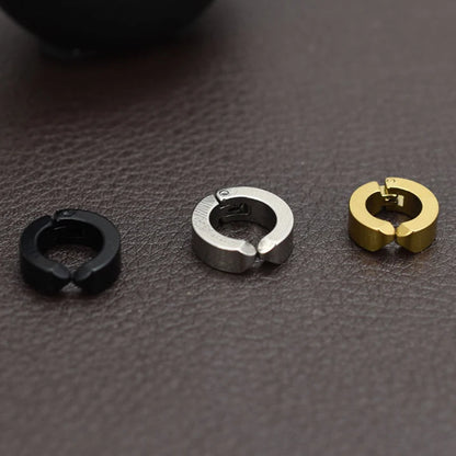 2 Pcs Classic Korean Punk Stainless Steel Ear Clip Earrings for Men Women Black No Pierced Fake Ear Circle New Pop Jewelry