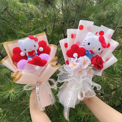 Cartoon My Melody Kuromi Cinnamoroll Kt Cat Plush Doll Creative Flower Bouquet Valentine Christmas Graduation Birthday Gift