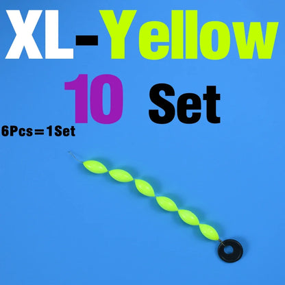 60Pcs/10Sets Fishing Float 6 In 1 String Type Seven Star Float Foam Space Bean Fishing Line Stopper Buoys Tackle Accessories