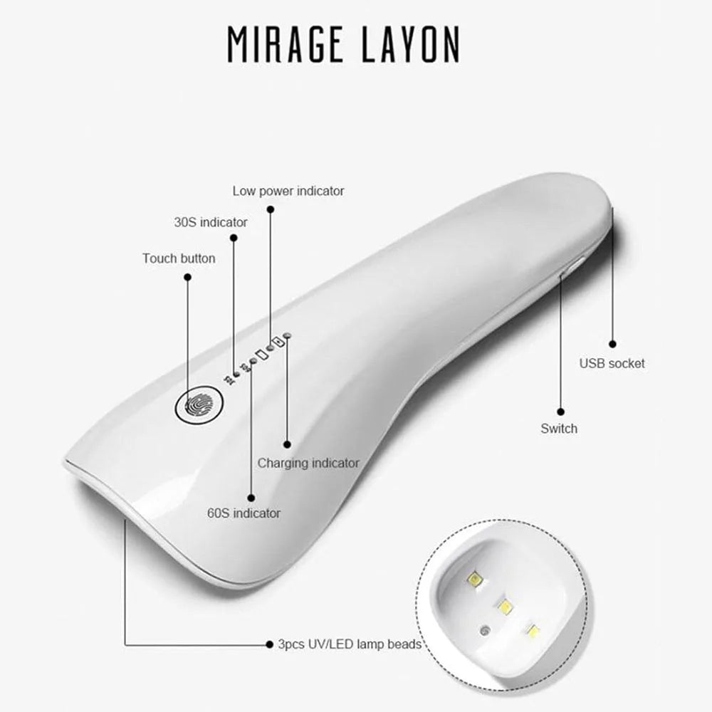 LINMANDA Handheld UV LED Nail Lamp USB Rechargeable Mini Manicure Lamp Nail Dryer With 5 Lamp Beads Quick Drying Gel Nail Polish