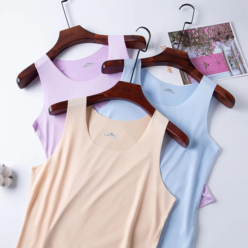 1pcs Summer Women Men Thin Tank Tops Seamless Ice Silk Vest Undershirt Underwear Students Korean-Style Slim Vest Sleeveless Tops