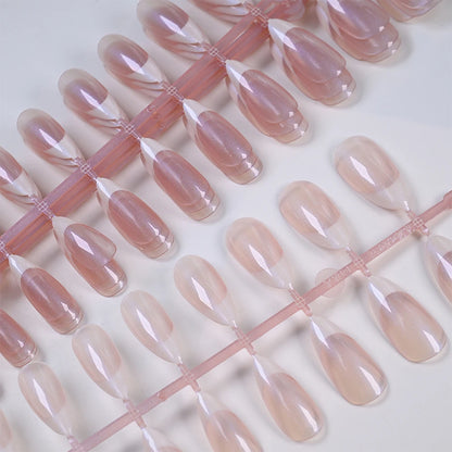120pcs French Pearlescent Fake Nails Short Almond Full Cover Press On Nail White Edge Design 12Sizes Pink French-False Nail Tips