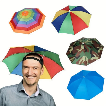 Foldable Headwear Umbrella Portable Waterproof Fishing Hat 55CM Hands-Free Rain Hat For Hiking Camping Camouflage Umbrella Adult