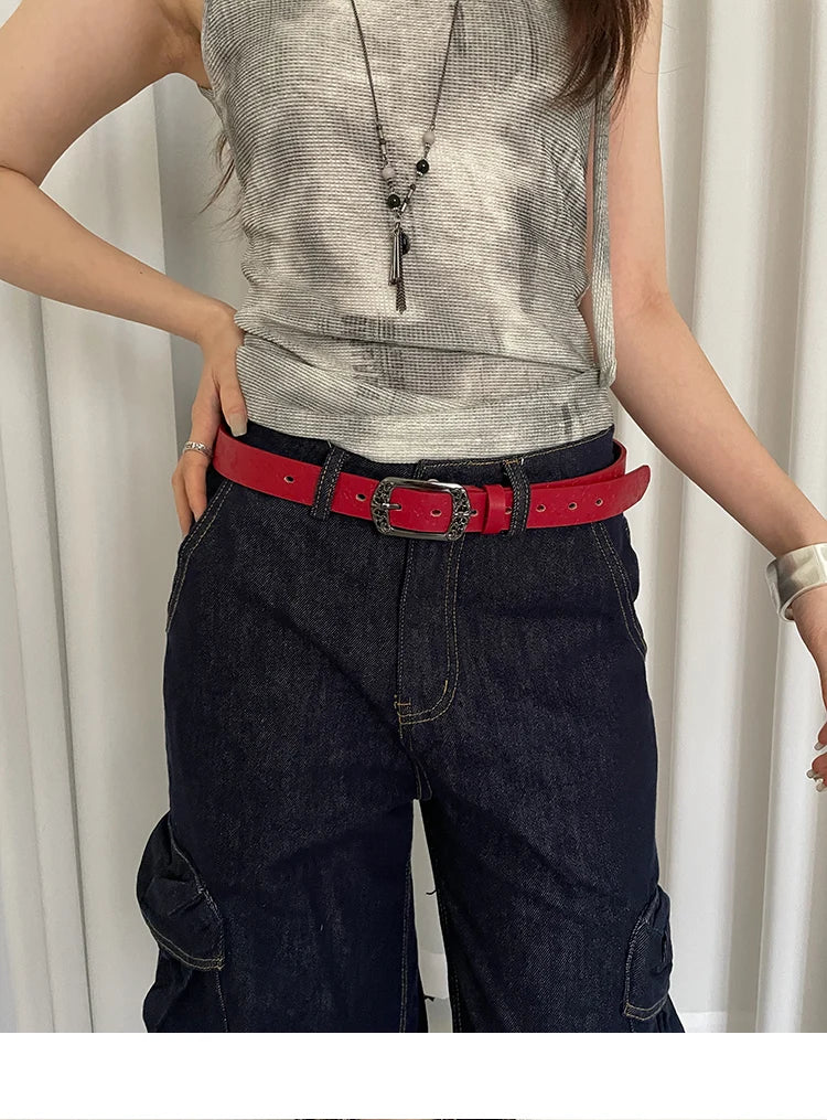 Retro Ethnic Style Butterfly Printed Red Belt For Women New In 2025 Versatile Belt With Jeans Belt Decoration