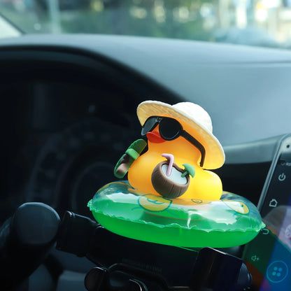 Cute Summer Beach Duck Car Ornament, Sunglasses Rubber Duck with Swim Ring, Dashboard Decor for Car Interior & Holiday Gifts