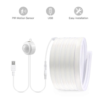 Smart PIR Motion Sensor Super Bright COB LED Strip Neon Light Auto ON/OFF 320leds/m Waterproof for Kitchen,Stair,Wardrobe Decor