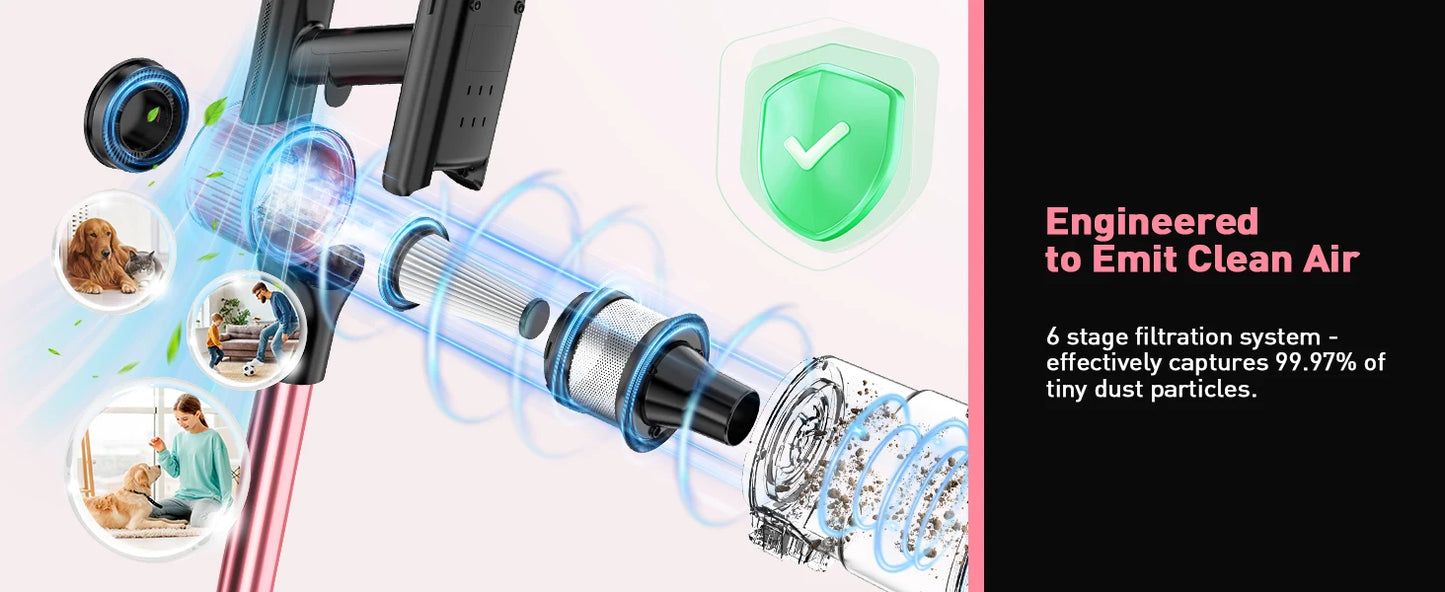 Cordless Vacuum Cleaner, 55Kpa 8 in 1 45Mins Rechargeable 3 Modes Suction Lightweight Vacuum for Pet Hair/Carpet/Hard Floor