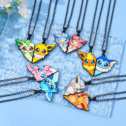 2pcs Eevee Umbreon Espeon Sylveon Jolteon Flareon Necklace Cute Anime Game Charm Jewelry Metal Pendant for Collection