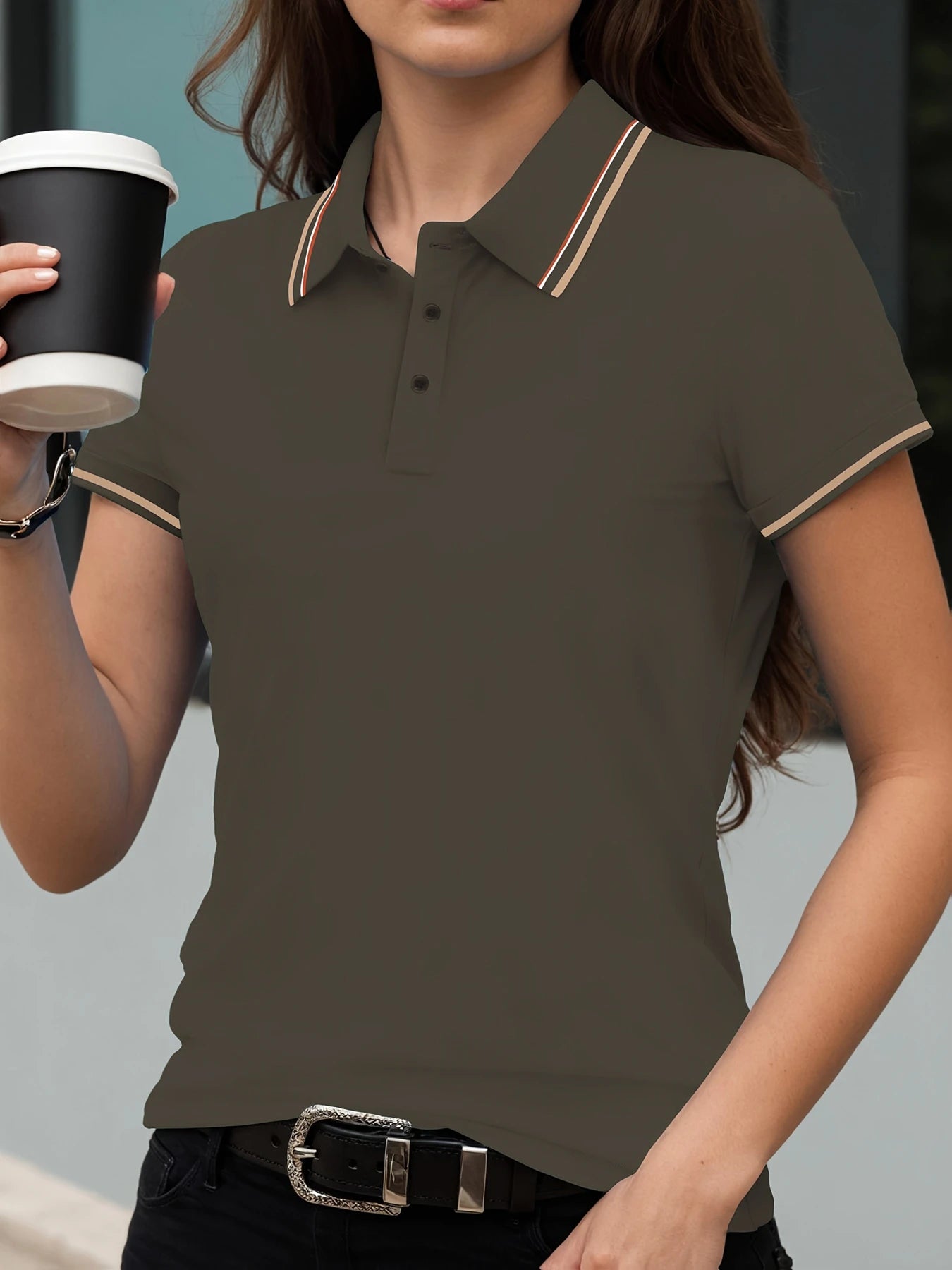 Summer Solid Color Women Stripe Polo Shirts Sport Culture T-Shirts Collar Soft Streetwear All-Match Casual Woman Short Sleeve