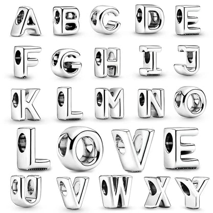 Silver 925 26 Letter A-Z Alphabet Charm Fine Beads Fit Original Charms Silver Bracelet DIY Fine Jewelry for Women Gifts Making