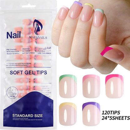 120/240Pcs French Short Square False Nails 12-Sizes Full Cover Press On Nail Glossy French Fake Fingertips for Women DIY Nails &