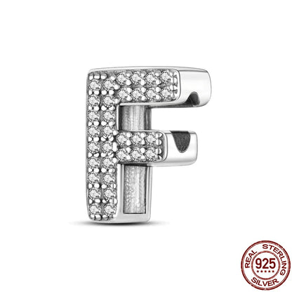 Original 925 Sterling Silver 26 Alphabet Letters Sparkling Zircon Charms Pendant Beads For Women Fine DIY Birthday Jewelry Gifts
