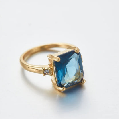 Fashion Vintage Metal Minimalist Beautiful Blue Zircon Ring Women's Wedding Band Anniversary Party Gift Jewelry