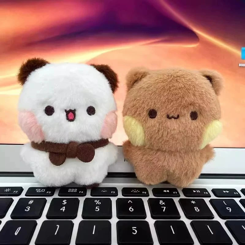 1/2Pcs New Panda Bubu and Yier Plush Pendant Keychain Dolls Cute Cartoon Panda Bear Key Ring Backpack Pendant Couple Gifts