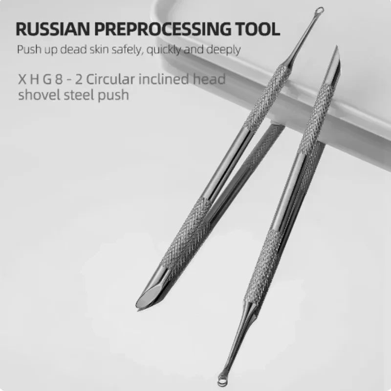 1/2 pcs Double-ended Stainless Steel Remover Manicure Sticks Tool Bevelled Nail Grinding File Circle Beveled Head Cuticle Pusher