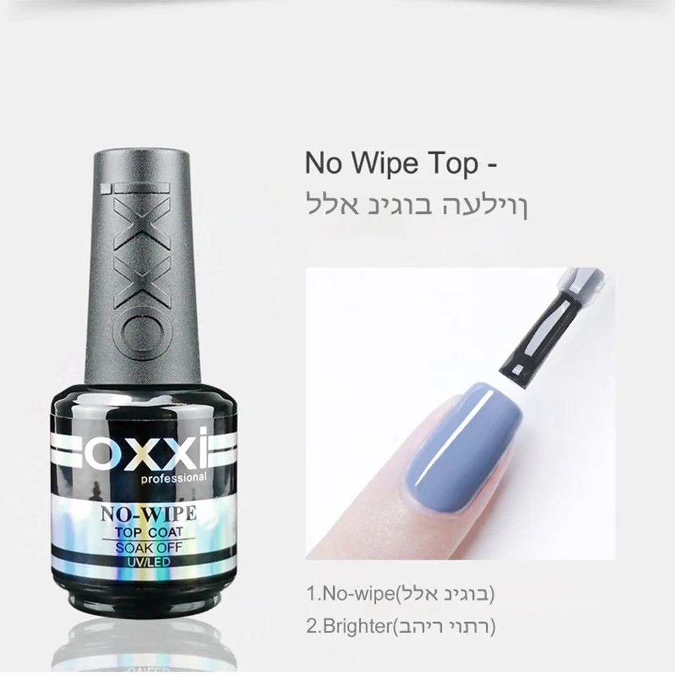 OXXI PROFESSIONAL Rubber Base Coat UV Gel 15ml No Wipe Shiny Top Coat 2pcs Set Gel Polish Semi-permanent Nail Polish Base Gellac