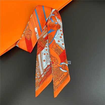 5*90cm French Retro Printed Silk Scarf Tied and Wrapped Handle Ribbon Scarf Light Luxury Saddle Twill Streamer Decoration