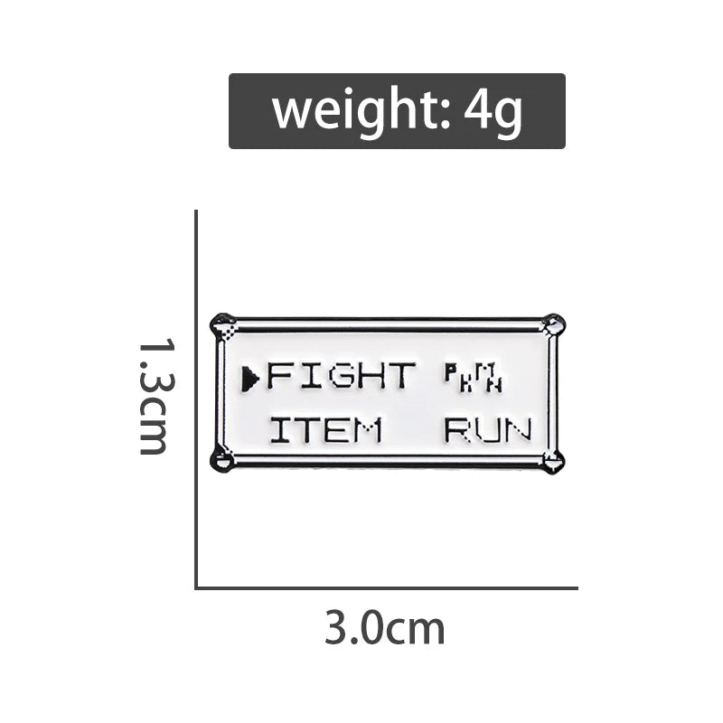 Rectangle Text Enamel Pins Custom FIGHT ITEM RUN Brooches Lapel Badges Punk Jewelry Gift for Kids Friends