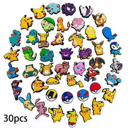 Random 10/20/30/50pcs Pokemon Cartoon Shoe Charms for Kids Sandals Classic Shoe Accessories Decoration Pins Party Birthday Gifts