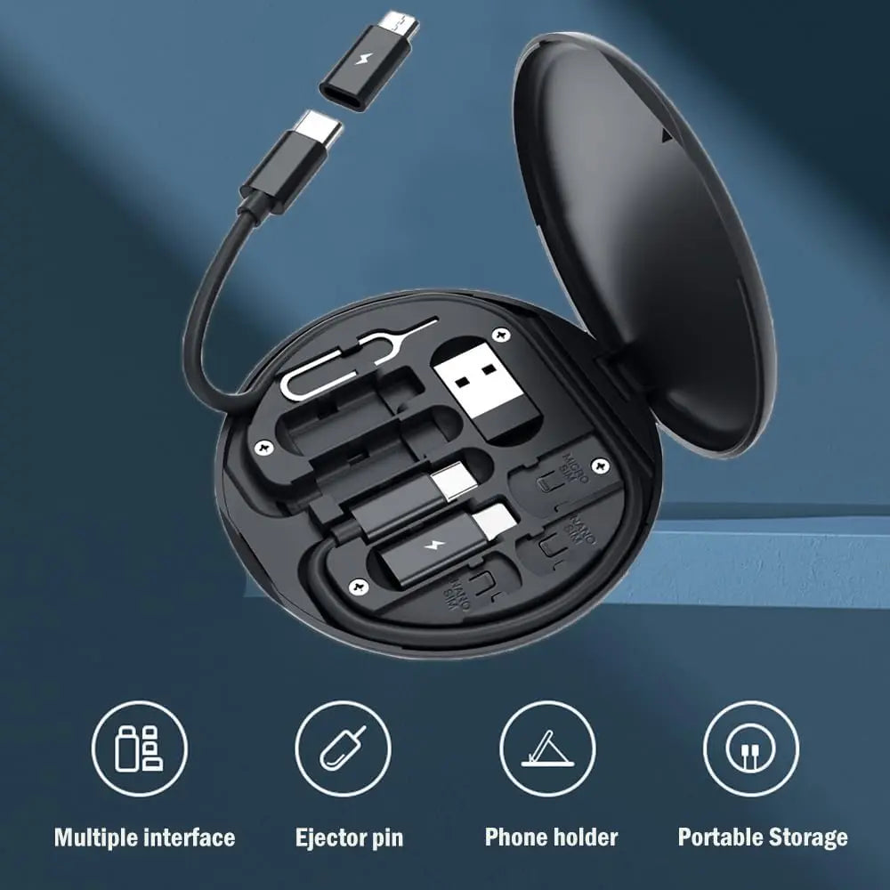 Portable Multifunctional Data Cable Storage Box, 60W Fast Charging Mobile Phone Holder, Charging Cable Set, Multi Head Conversio