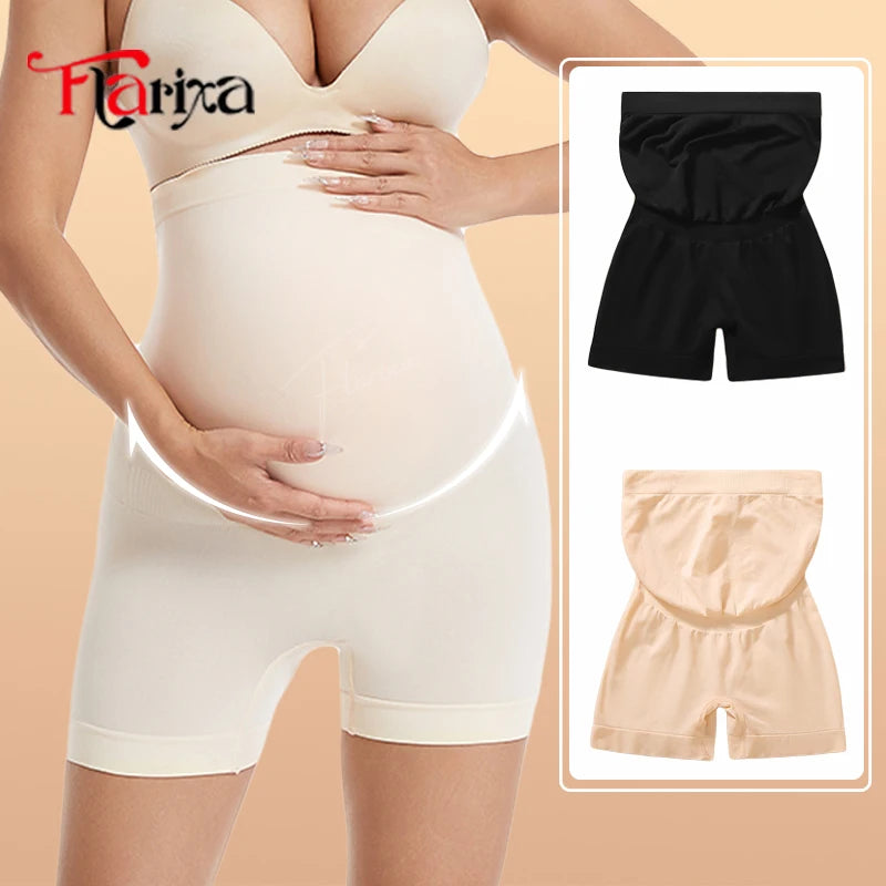 Flarixa Seamless Maternity Leggings Shorts High Waist Pregnant Women Panties Pregnancy Belly Bump Boxers Briefs High Elastic