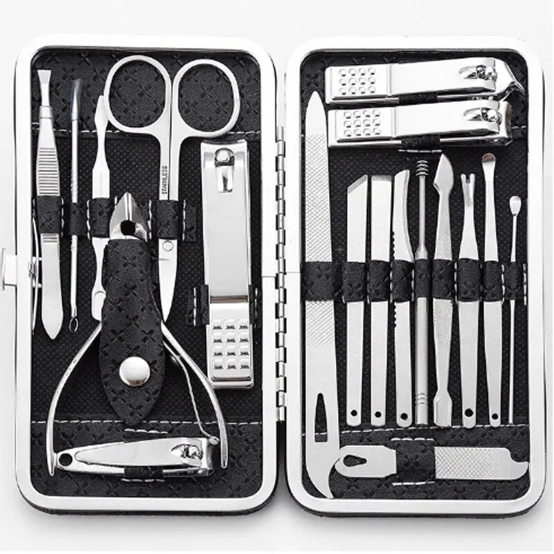 19-Piece Home Nail Clipper Set Large Dead Skin Pliers Diagonal Small Eyebrow Clipper with Leather Sleeve for Personal Grooming