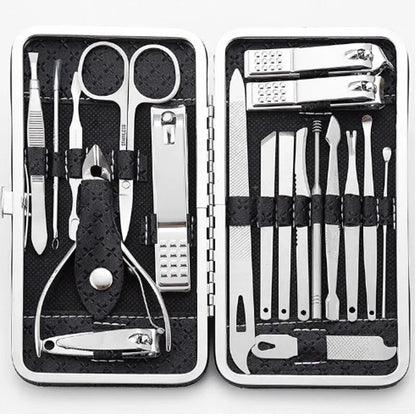 19-Piece Home Nail Clipper Set Large Dead Skin Pliers Diagonal Small Eyebrow Clipper with Leather Sleeve for Personal Grooming