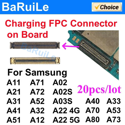 20pcs USB Charging FPC Connector on Mother Board For Samsung  A31 A71 A72 A52 A53 A22 A12 A02S A05 A40 A70 Charger Plug on Board