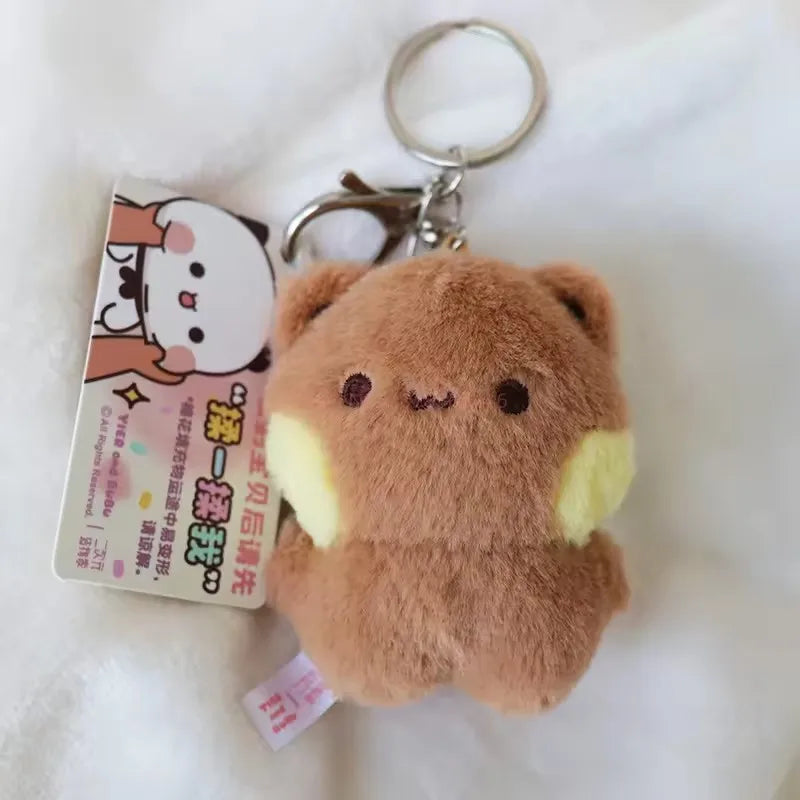 1/2Pcs New Panda Bubu and Yier Plush Pendant Keychain Dolls Cute Cartoon Panda Bear Key Ring Backpack Pendant Couple Gifts