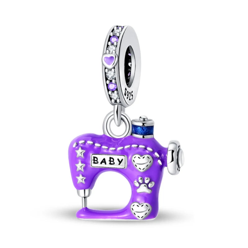 925 Sterling Silver Tailor Sewing Machine Telephone Alarm Clock Charms Pendants Fit 925 Original Bracelets DIY Jewelry
