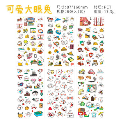 6Pieces/Set Transparent Pvc Waterproof Cartoon Sticker DIY Hand Account Decorative Stickers Kawaii Phone Cup Stickers