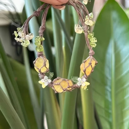 Fashion Crystal Adjustable Bracelets Women DIY Raw Stone Weaving Hand Rope Osmanthus Fluorite Bracelet Party Jewelry Gifts