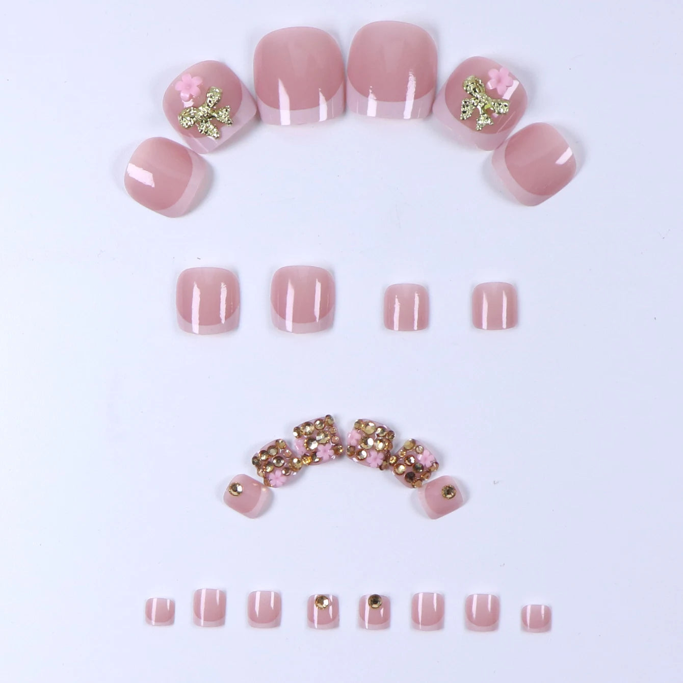 48pcs French black border hand and foot armour Glossy fake toenails fully covered with nude spring break toenails for women's na