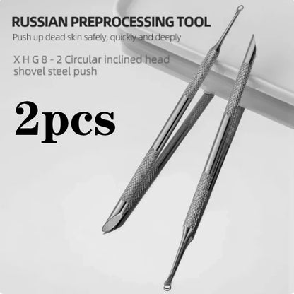 1/2 pcs Double-ended Stainless Steel Remover Manicure Sticks Tool Bevelled Nail Grinding File Circle Beveled Head Cuticle Pusher