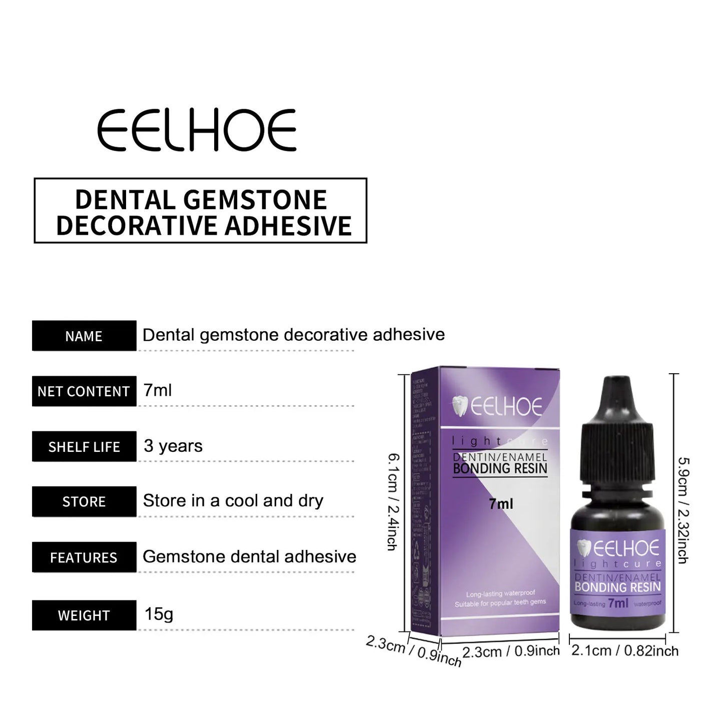 EELHOE Dental Tooth Gems Glue for Diamond Mosaic Anti-Drop Crystals Jewelry Teeth Decoration Orthodontic Glue Teeth Gems Glue