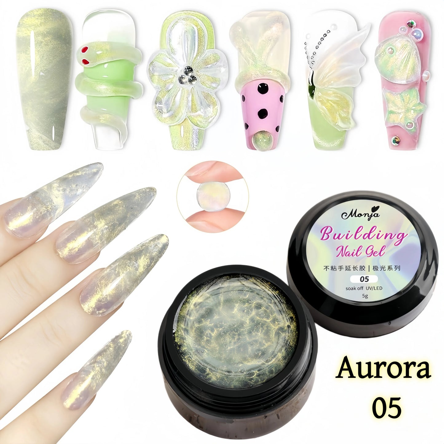 3D Nail Gel, Non-Sticky Hard Long-Lasting Overlay, Creates 3D Bow Geometric Letter Shapes, Salon Quality, Soluble Residue-Free A