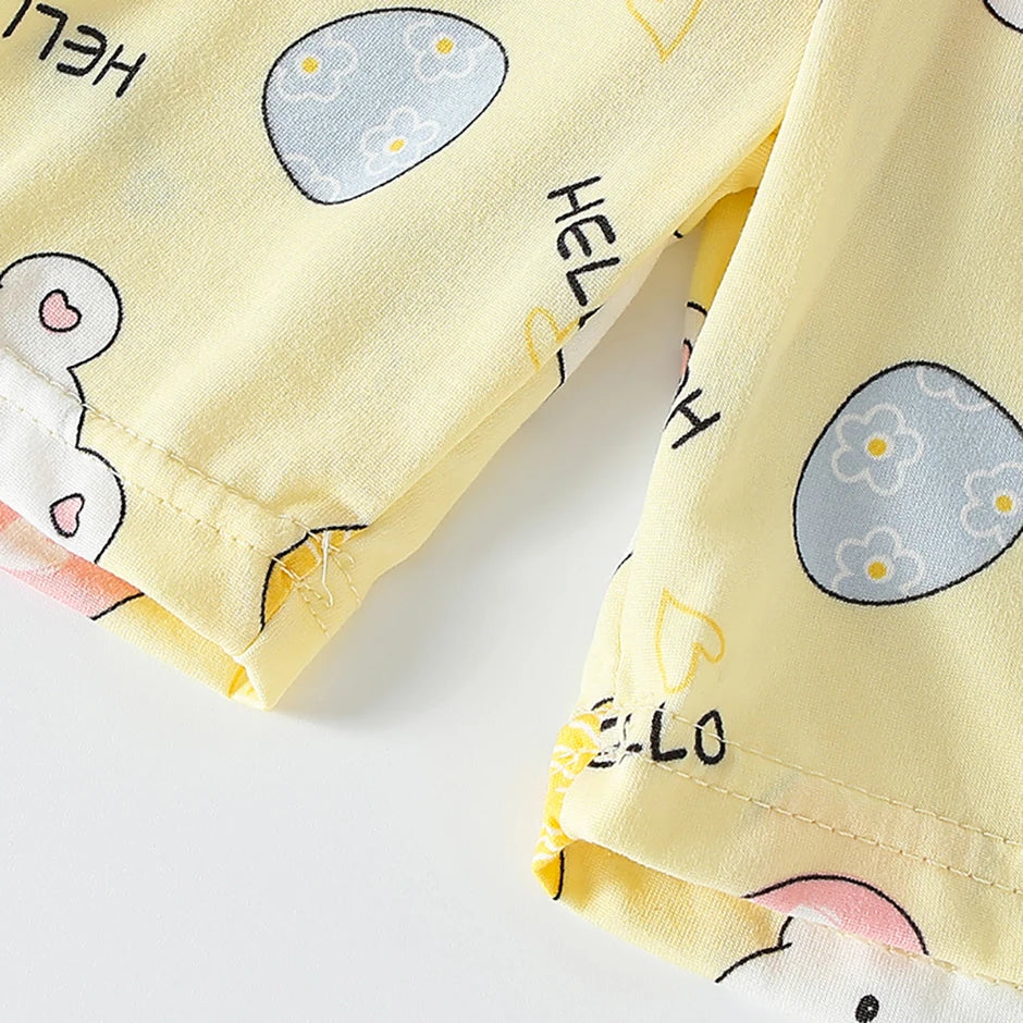 2-piece children's summer cute cartoon printed short sleeved shorts set for boys and girls casual and comfortable T-shirt shorts