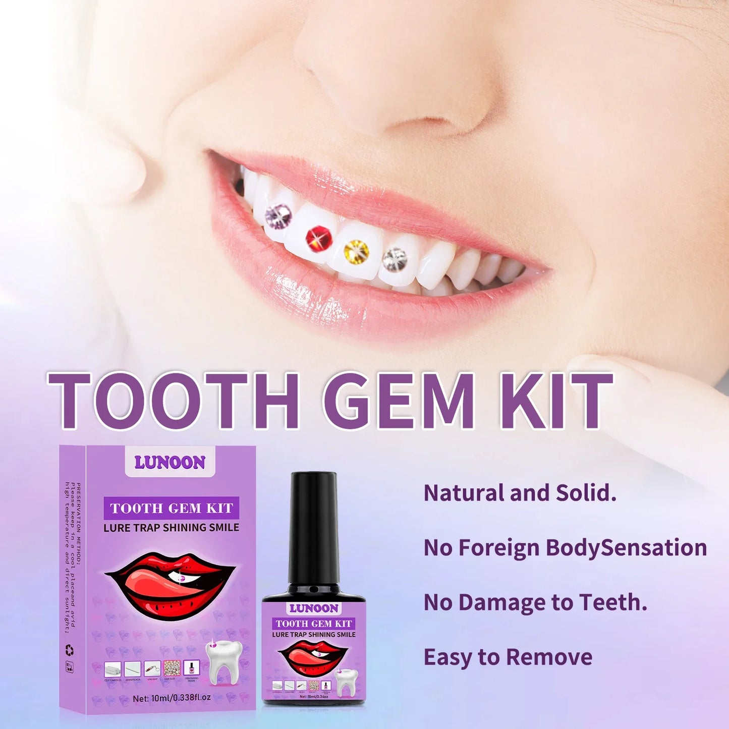 Tooth Jewelry Kit DIY Teeth Gems Kit With Glues & Light Teeth Clear Precious Stone Jewelry Decoration Glittering Tooth Gem Kit