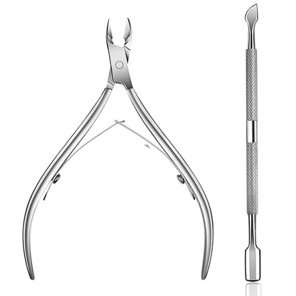 LINMANDA Cuticle Pliers with Cuticle Pusher Stainless Steel Cuticle Remover and Trimmer Perfect For Fingernails and Toenails