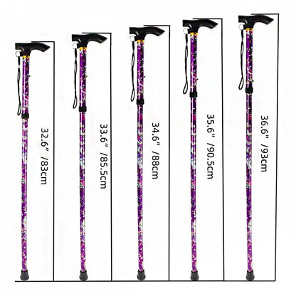 Walking Sticks For Elderly Women Men Lightweight Foldable Telescopic 93cm Adjustable Folding Floral Metal Cane Climbing Hiking