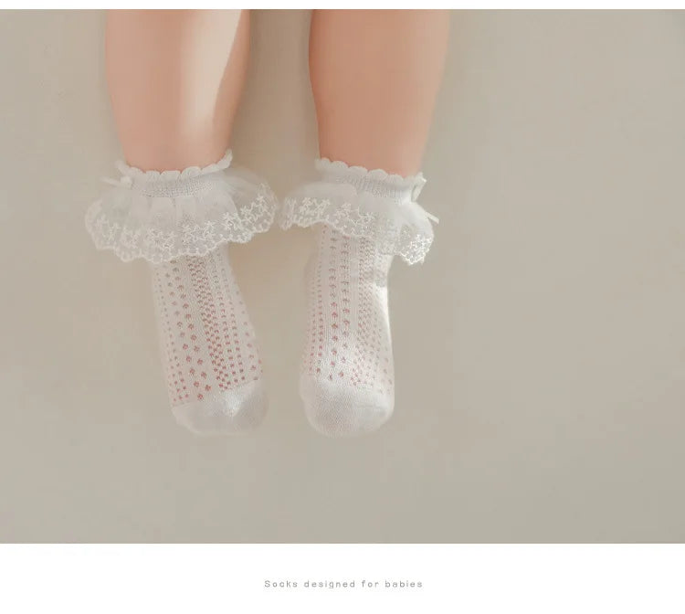 Baby Girls Socks Princess Lace Kids Socks Summer Thin Mesh  Children Cotton Socks Boneless Newborn Tube Socks For 0-8Y